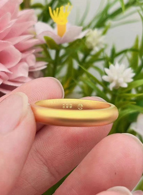 高货仿真古法素圈戒指越南4毫米宽面古法传承金色素圈沙金对戒