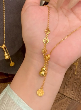 金店同款沙金福字葫芦吊坠项链新中式复古轻奢高级感锁骨链气质