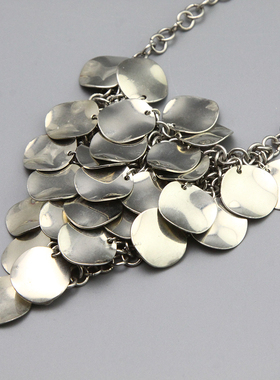 K复古vintage中古银色鳞片老货个性项链毛衣链孤品