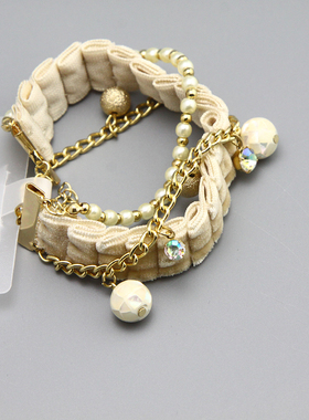 W白色丝绒复古宫廷多层造型中古vintage手镯手链孤品