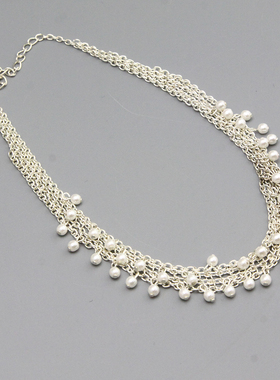 K复古vintage超短颈链银色流苏项链项圈颈链孤品