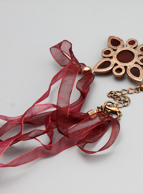 G复古vintage中古丝带宝石个性造型项链孤品