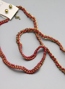 W复古vintage红色编织长款多层项链毛衣链孤品