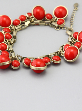 AQ欧美秀场时尚红色流苏造型个性手镯手链孤品