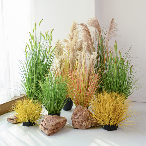 Simulated reed potted bionic plants fake green plants for landscaping