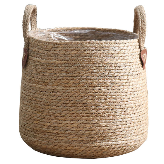 Woven flower basket, natural seaweed and rattan green plant set pot
