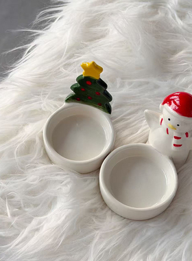 圣诞节雪人圣诞树陶瓷蜡烛台创意桌面摆件装饰品可爱造型碟子礼物