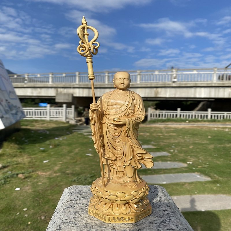 小叶黄杨木雕描真金地藏王摆件实木雕刻九华山地藏王佛堂装饰工艺,淘宝优惠券,粉丝福利购,淘宝优惠卷