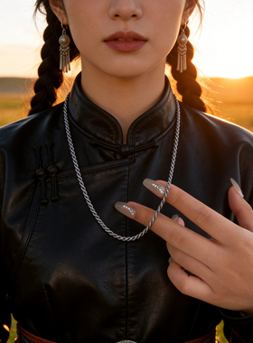 蒙客S925纯银复古麻花项链