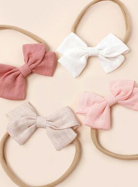 4pcs Baby Bamboo Cotton Bow Nylon Headband Girls Cute Hairba