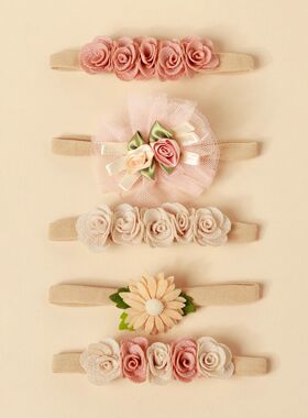 5pcs Pink Lace Simulation Flowers Hair Accessories For Newbo