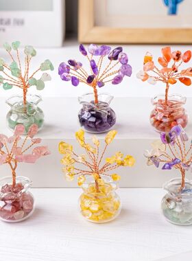 水晶发财树摆件家居装饰品
