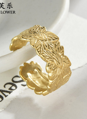 跨境新品不规则图案钛钢复古开口戒指女轻奢小众设计可调节指环