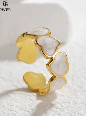 欧美复古风滴油爱心拼接开口戒指时尚百搭级感不锈钢手饰女