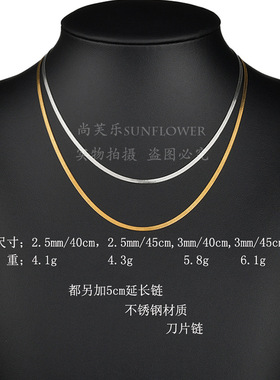 ins个性网红级感时尚女士短款钛钢项链不锈钢刀片链扁蛇骨配饰