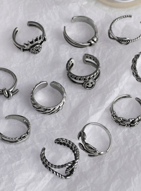 亚马逊爆款罗马复古做旧戒指不锈钢开口可调节简约冷淡风情侣指环