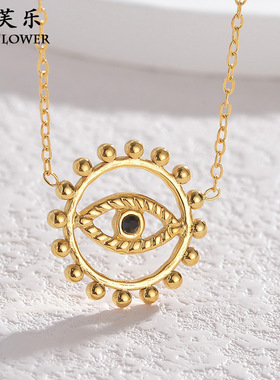 跨境热销个性超酷眼睛图案吊坠项链女不锈钢欧美百搭锁骨链配饰