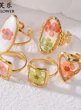 新品ins风永生花不锈钢开口戒指女小众级轻奢义乌配饰情侣礼指环