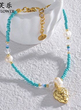 跨境爆款手工蓝色串珠拼接珍珠手链女轻奢风小众百搭情侣学生饰品