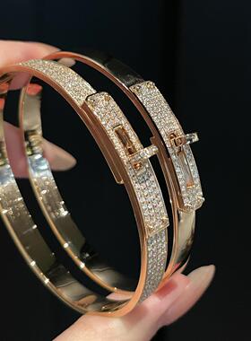 玫瑰金新款满钻kelly满天星手镯女小众轻奢感h手环送女友生日礼物