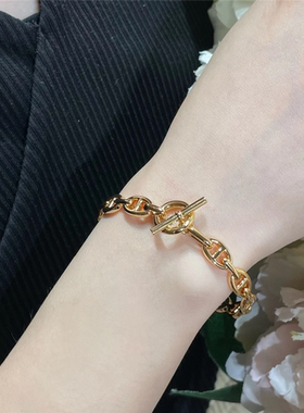 V金镀金光面猪鼻子手镯高级感女生超闪轻奢18K质感气质小红书热卖