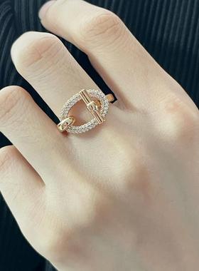 V金镀金椭圆OT戒指高级感女生超闪轻奢18K质感气质小红书热卖