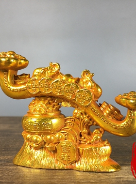 纯铜鎏金双象吉祥如意聚宝盆摆件招财进宝家居客厅桌面装饰品礼品