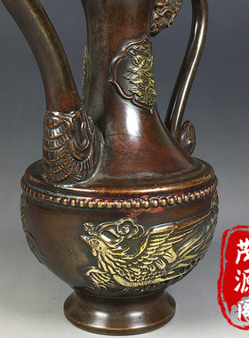 室内铜器古代龙凤呈祥铜酒壶