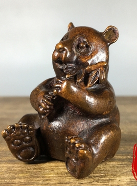 纯铜实心创意国宝可爱竹子熊猫摆件小铜器家居桌面装饰品茶道茶宠