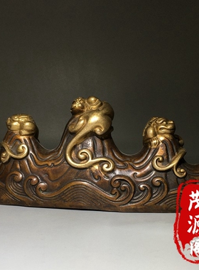 纯铜鎏金招财貔貅铜笔架笔搁文房四宝桌面装饰摆件纯铜笔搁老铜器