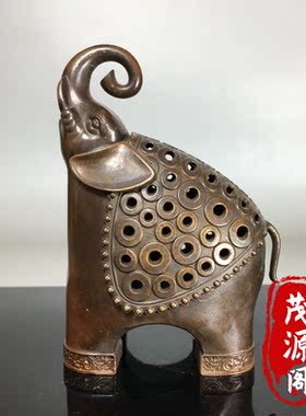 复古纯铜大象香炉摆件仿古创意镂空熏香炉家居茶道禅意檀香炉摆件