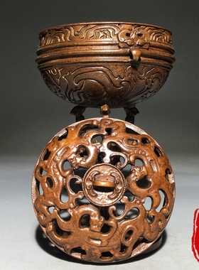 纯铜透雕虎纹香炉博山炉家用室内茶道熏炉禅意香炉摆件老铜器旧货