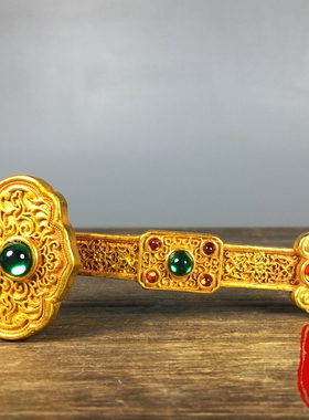 纯铜鎏金吉祥如意手把件富贵吉祥招财摆件家居桌面装饰品抓周摆设