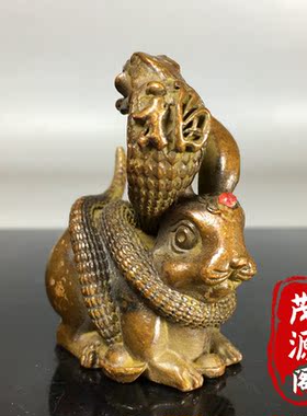 仿古茶宠十二生肖蛇兔古铜实心摆件手把件复古包浆招财铜器收藏