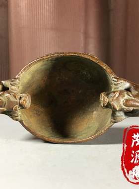 仿古铜器老物件招财貔貅双耳铜香炉笔洗砚台书房办公室桌面摆件