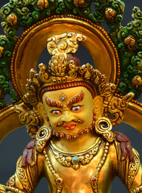 上行道铜摆件民族书房手工黄财神