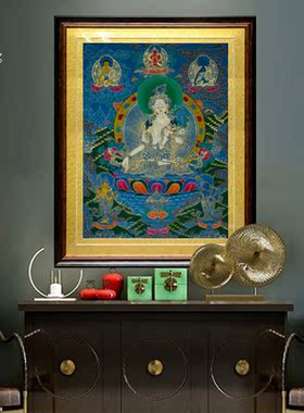 上行道办公室中式手绘唐卡白度母