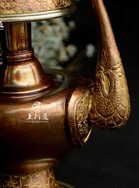 上行道 雕花净水瓶密宗佛具灌顶法器 贲巴壶尼泊尔手工紫铜奔巴壶