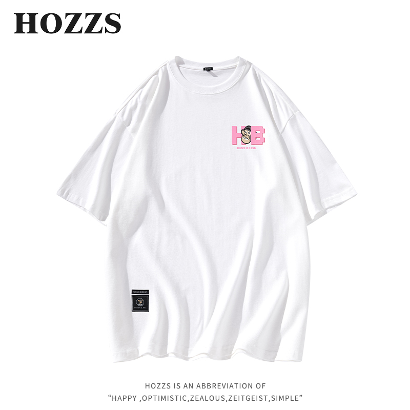 HOZZS/汉哲思字母logo宽松圆领T恤 男女同款情侣款 - 图0