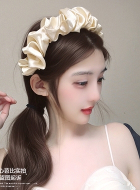原创春夏白色宽边褶皱增高颅顶发箍女网红时尚超仙头箍百搭发卡女
