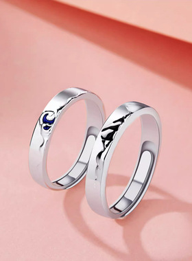 山盟海誓925纯银情侣款对戒男女个性小众ins表白求婚戒指一对礼物