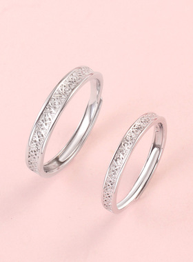 s925纯银连理枝情侣款对戒百搭设计感素圈开口戒指一对表白求婚戒