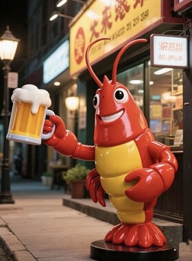 玻璃钢卡通小龙虾雕塑定制网红打卡拍照装饰品大型落地摆件美甲店