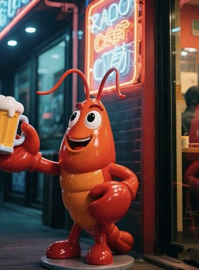 玻璃钢卡通龙虾模型雕塑摆件大排档海鲜香辣火锅店门口迎宾小龙虾