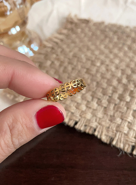 欧美风钛钢不掉色美元钱币招财戒指ins简约小众设计镀18K金色指环