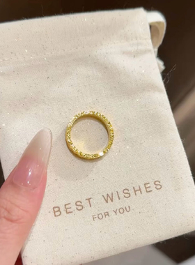 古法沙金爆闪碎冰冰窄版戒指女闭口高级气质轻奢食指金店同款宽版