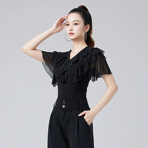 Латинский танцевальный костюм 2025 Новый топ с длинным рукавом с коротким рукавом взрослые женщины лето и осень современная дружба Практику