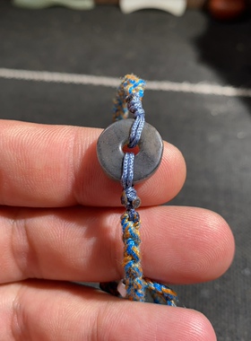 捡漏价新疆和田玉籽料青花古韵老光随型玉璧手绳