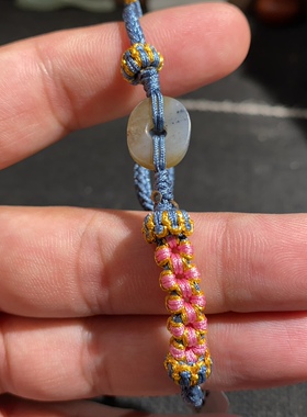 捡漏价新疆和田玉籽料糖青花古韵老光随型随型平安扣手绳