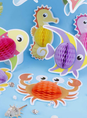 幼儿园教室夏季海洋动物蜂窝吊饰